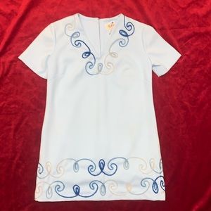 Vintage 60s Custom Made Knit Mini Summer Dress or Top Pale Blue Sz Small